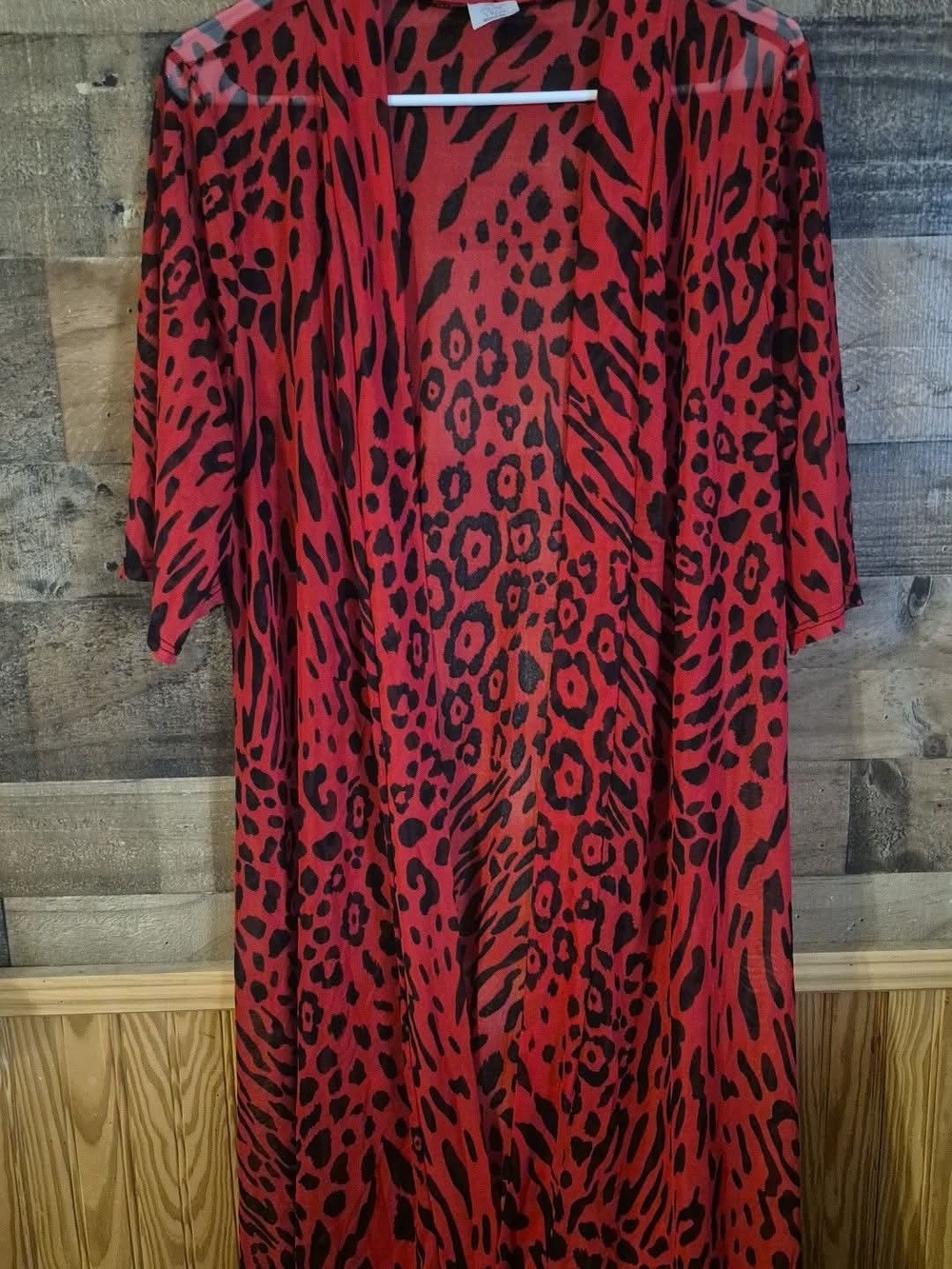 Red Animal Print Women's Cardigan Kimono